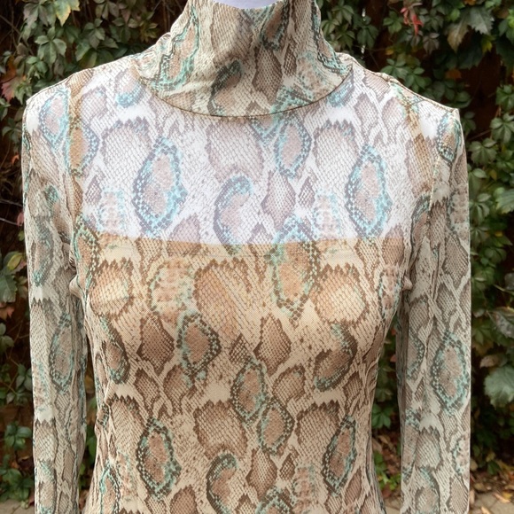 AFRM Helga Dress in Soft Snake Mesh Long Sleeve High Neck Midi Dress Size Medium - Picture 5 of 6